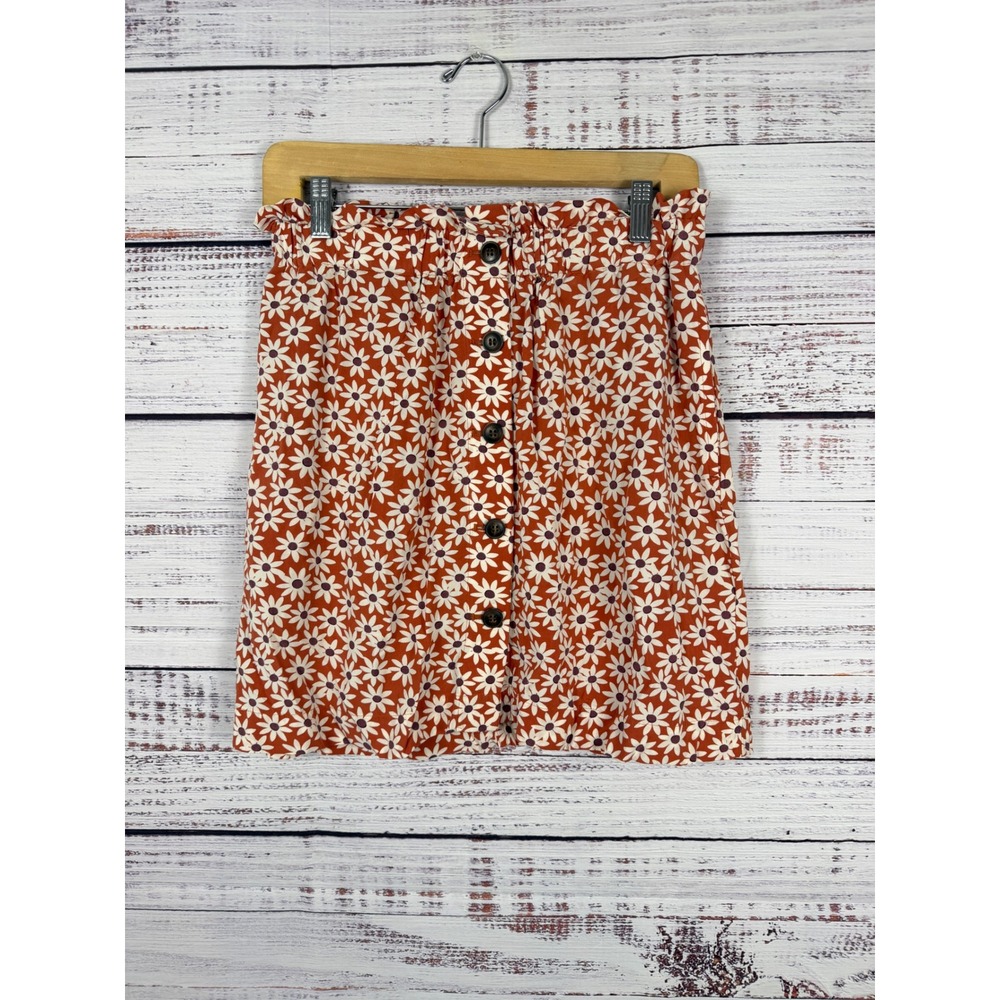 Madewell Falling Daisies Paperbag Button Front Mini Skirt S Rust Floral - Picture 2 of 6
